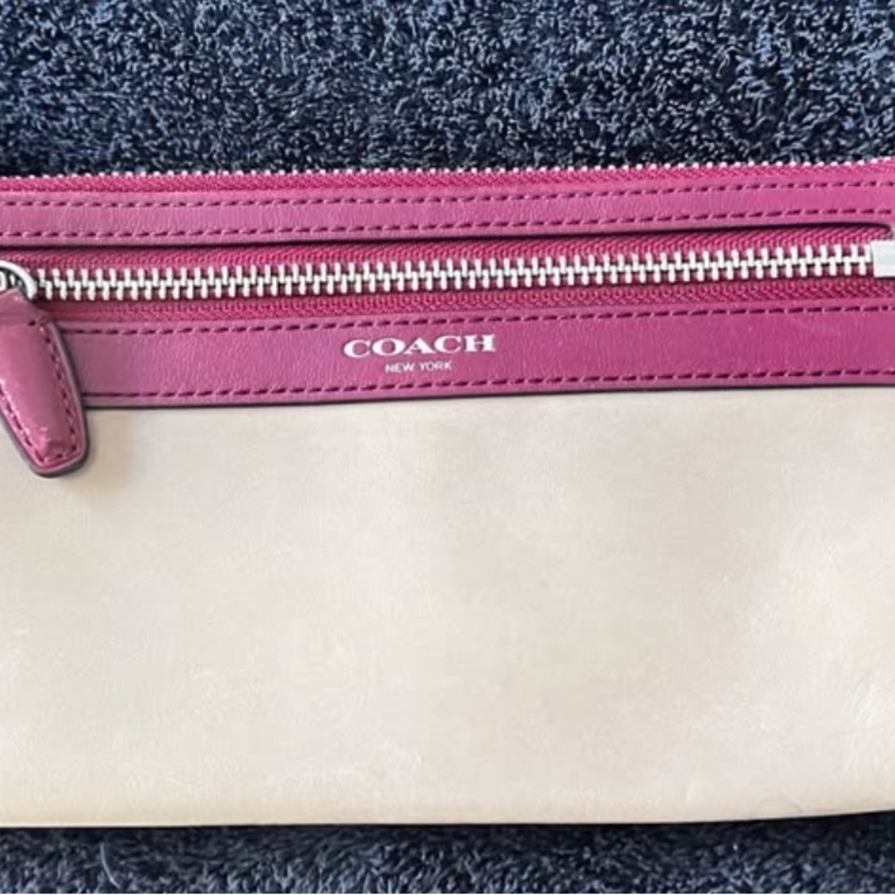 Coach vintage maroon and Cream Leather Wristlet
